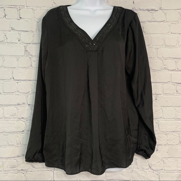 Apt 9 Black Blouse With Beaded Neckline PXL - Picture 1 of 7